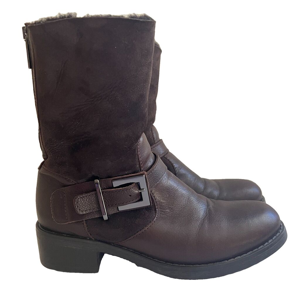 AQUATALIA  MARVIN K Moto Boots 7 Leather Suede Shearling Zip Brown Italy
